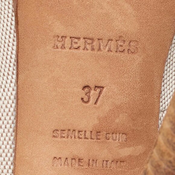 Hermes Off White/Brown Canvas and Leather Platform Booties Size 37 488-050125 - Picture 8 of 9
